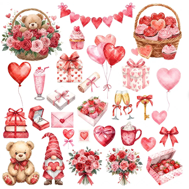 30 Valentine Watercolor Clipart Bundle