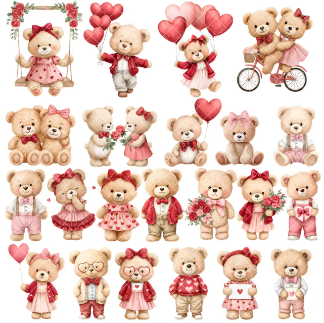 Valentine Bears Watercolor Clipart