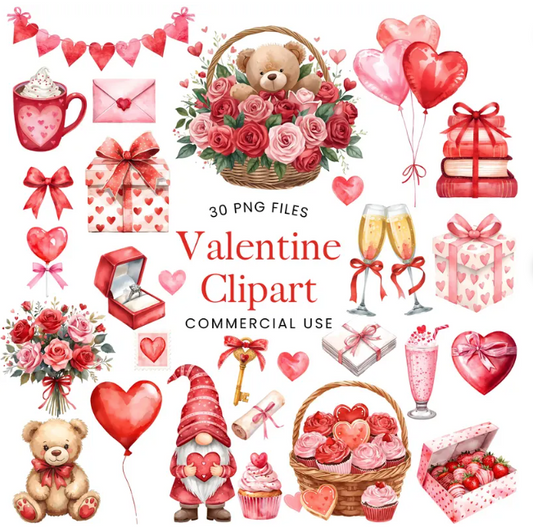 30 Valentine Watercolor Clipart Bundle