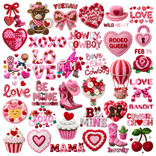 Crochet Valentine PNG Bundle Retro Cowboy